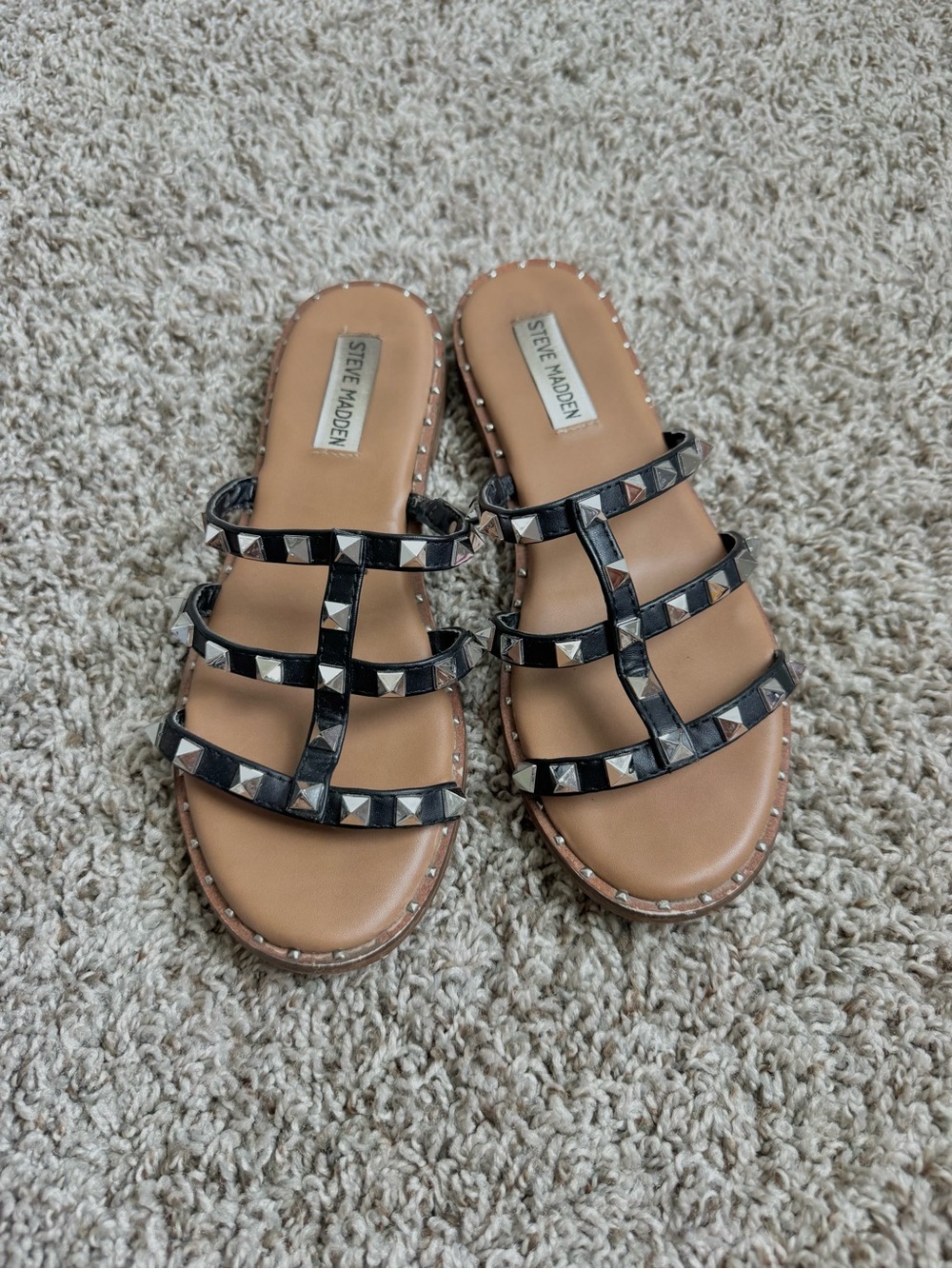 Steve Madden Black Studded Multi-Strap Slide Sandals